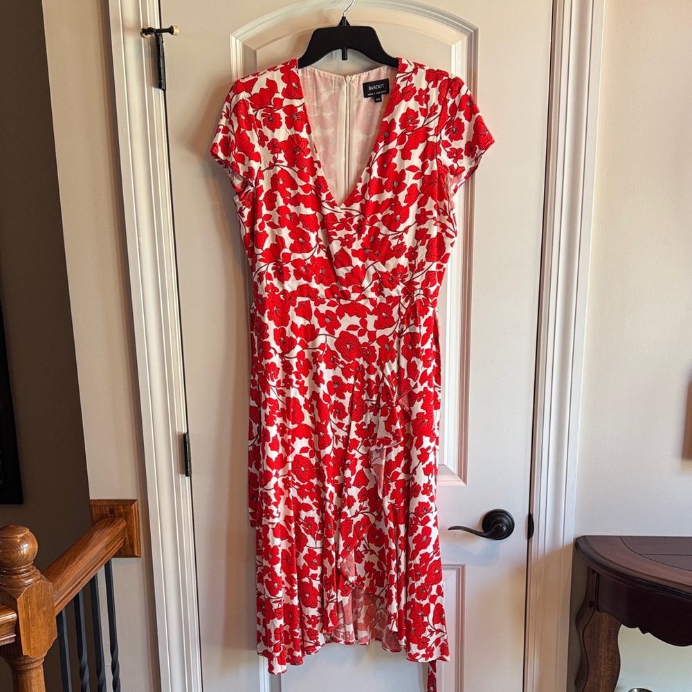 Bardot Red and White Floral Midi Dress
